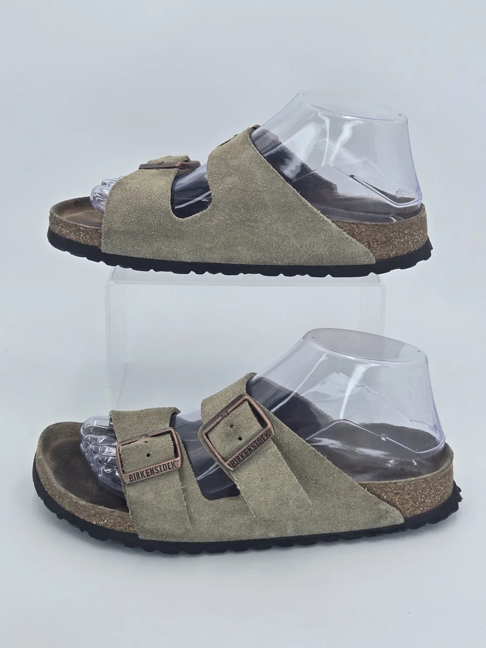 Birkenstock Arizona Two-Buckle Suede Slide Sandals in Taupe Women's Size 7-7.5 - Picture 3 of 14